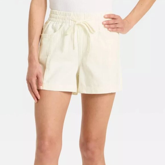 Women's High-Rise Drawstring White Denim Pull On Beach Shorts - Universal Thread - Picture 1 of 4